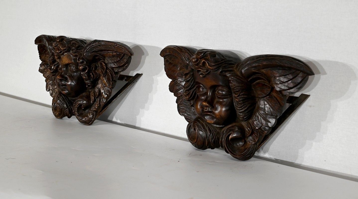 Pair Of Carved Wood Cherubs   Late 19th Century photo for sale