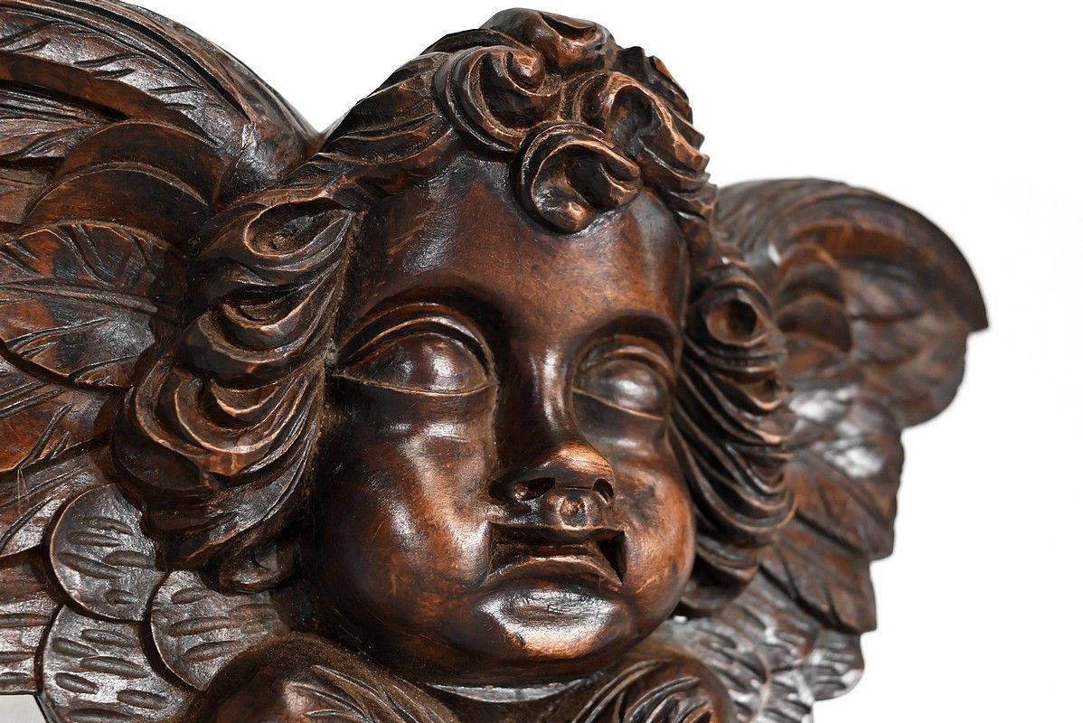 photo for sale Pair Of Carved Wood Cherubs   Late 19th Century