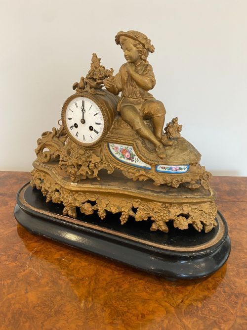 Quality 19th Century French Louis XVI Ormolu & Porcelain Mantle Clock photo Home Decor