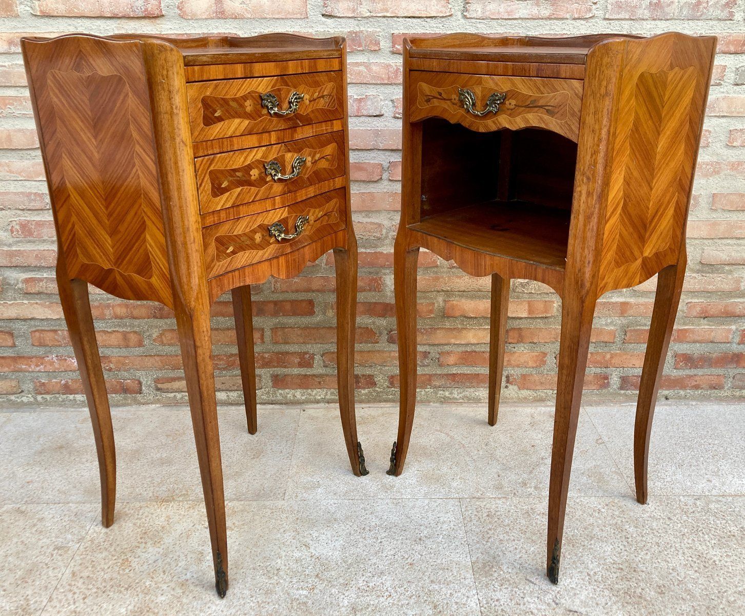 Vintage French Bedside Tables In Marquetry And Bronze Hardware, 1920, Set Of 2 photo furniture