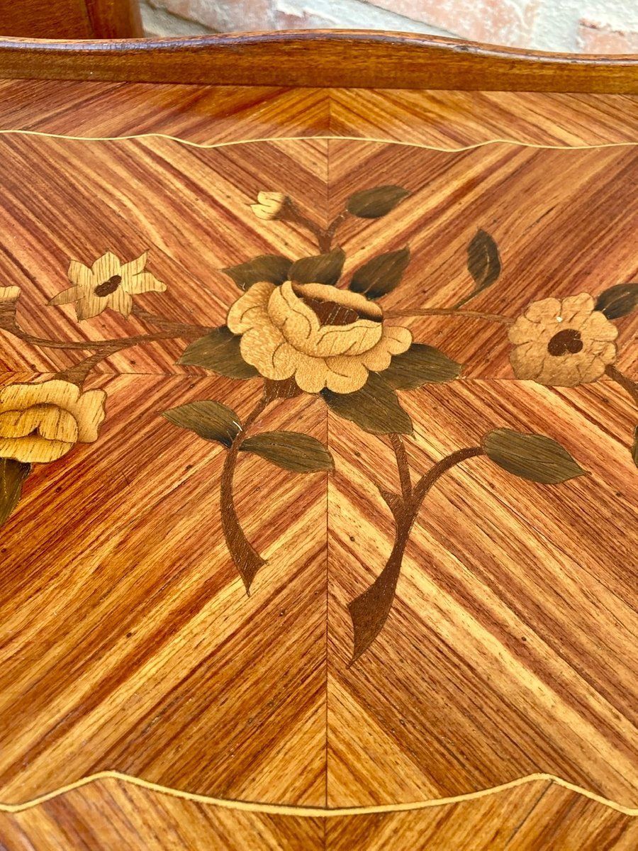 Vintage French Bedside Tables In Marquetry And Bronze Hardware, 1920, Set Of 2 photo for sale