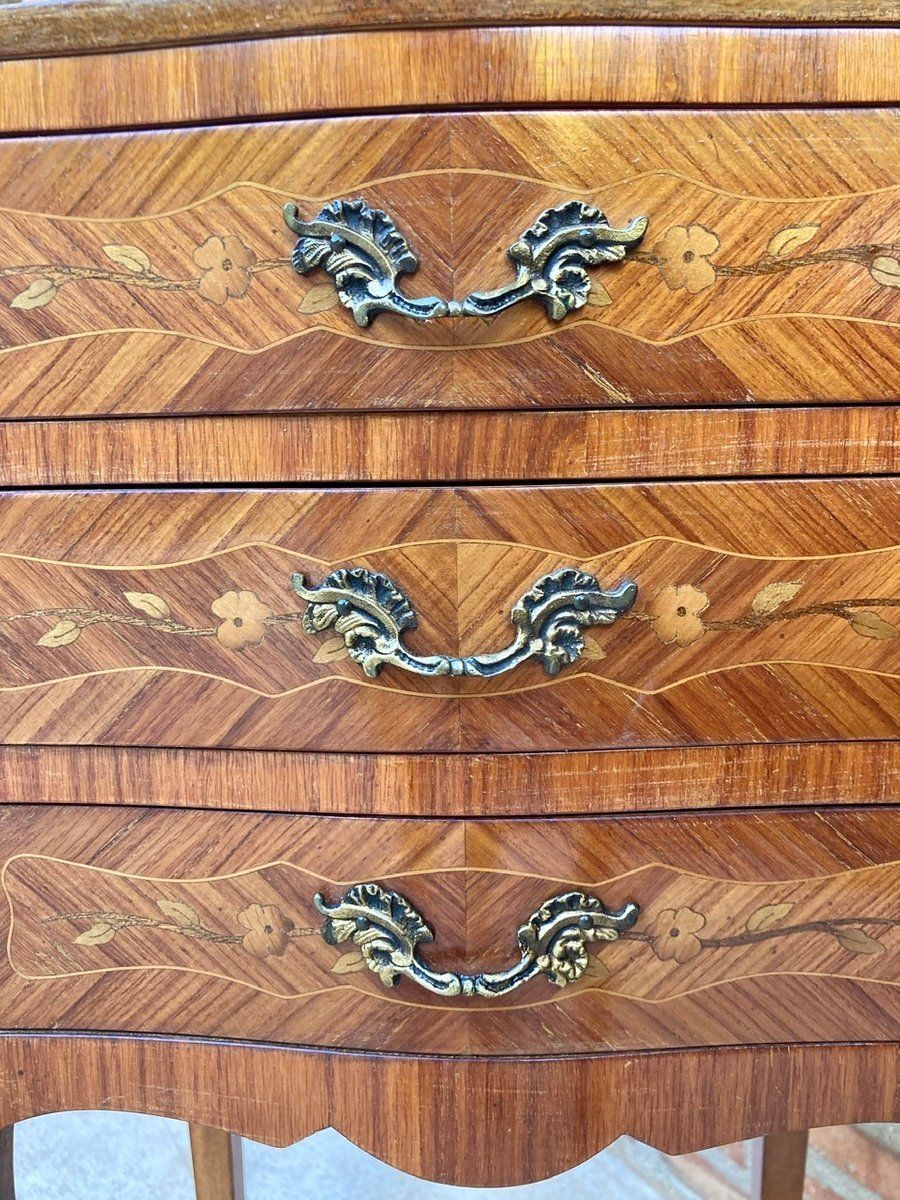 Vintage French Bedside Tables In Marquetry And Bronze Hardware, 1920, Set Of 2 photo 2994.0