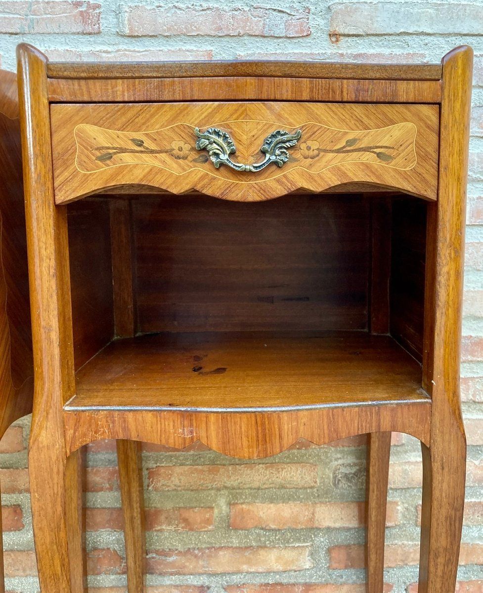 Vintage French Bedside Tables In Marquetry And Bronze Hardware, 1920, Set Of 2 photo vinterior