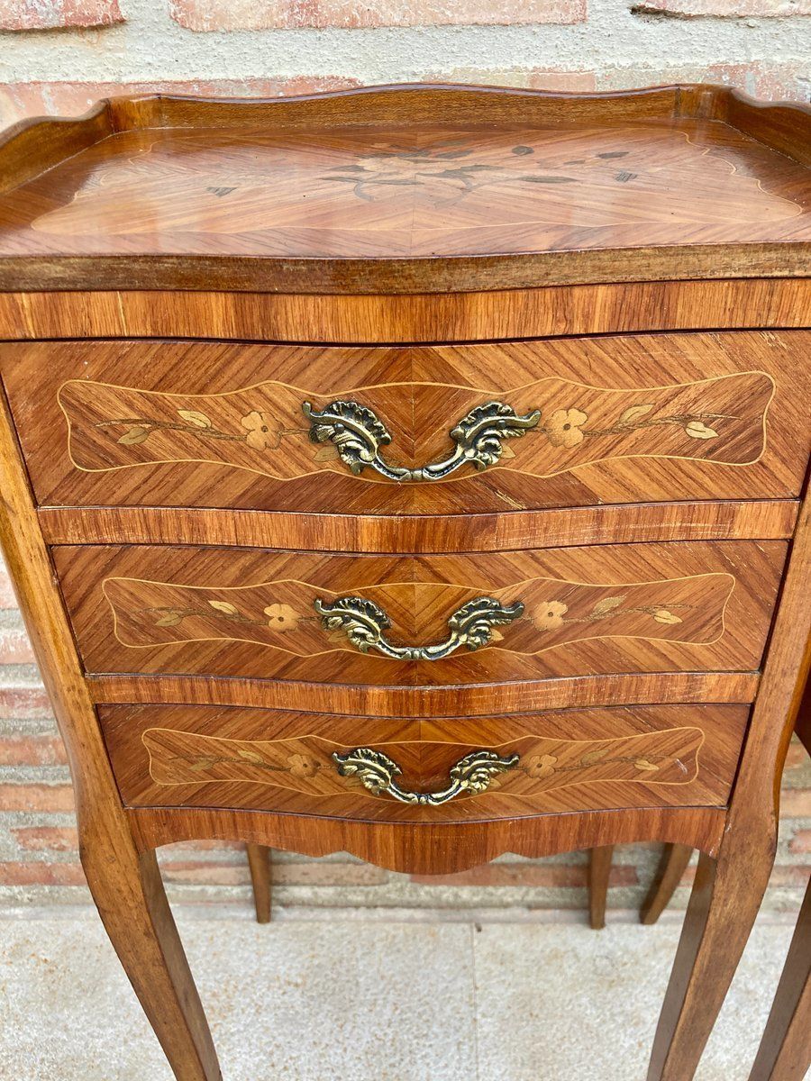 Vintage French Bedside Tables In Marquetry And Bronze Hardware, 1920, Set Of 2 photo buy
