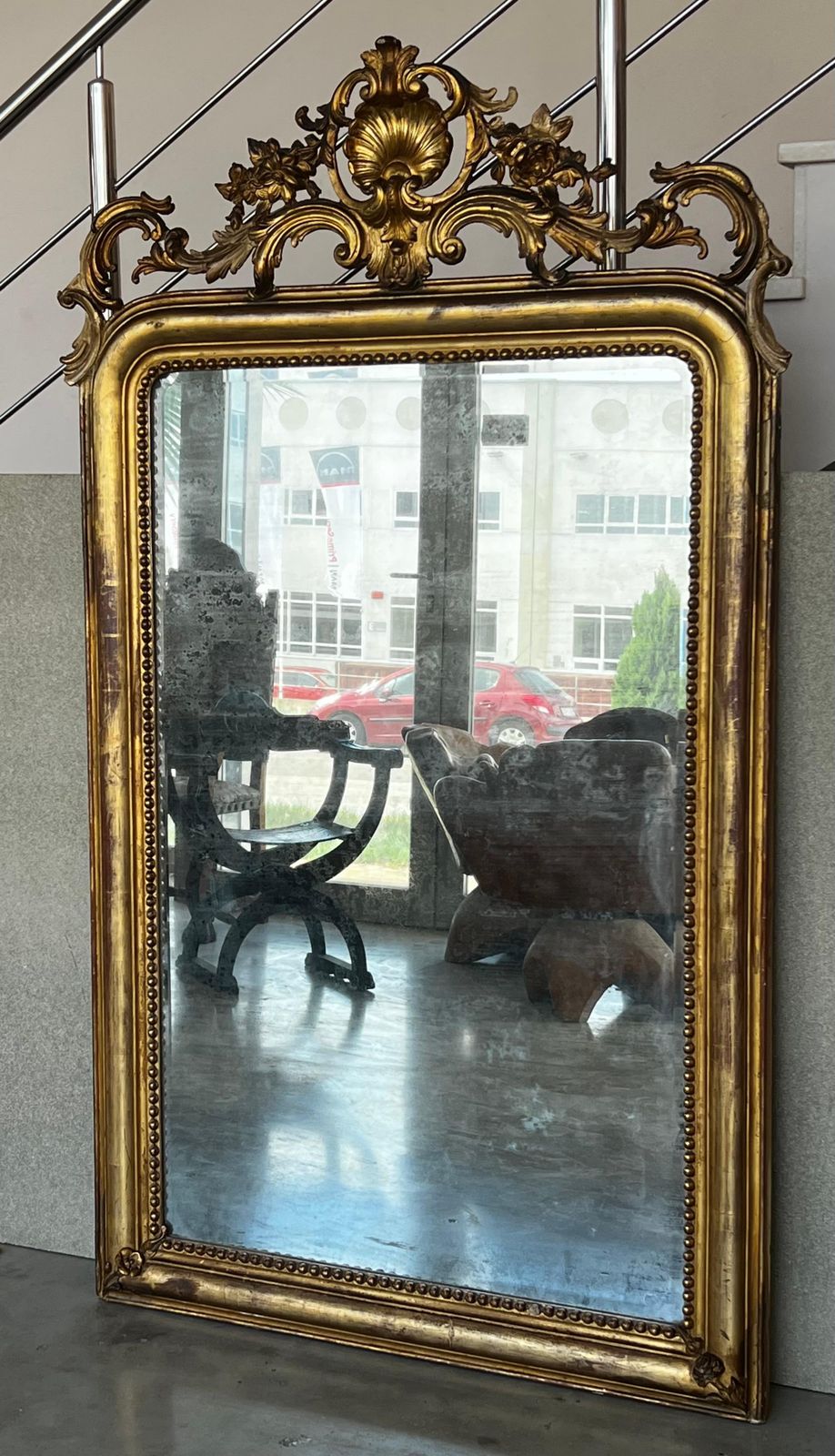 Miroir rectangulaire d'époque Empire en bois doré sculpté, à fronton, XIXe siècle photo furniture