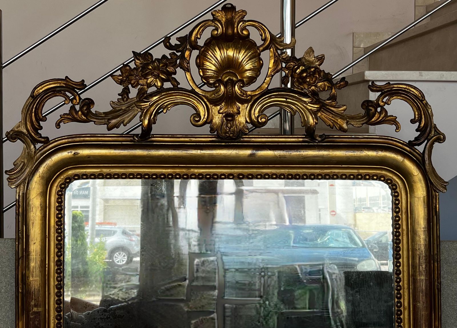 19th Century French Empire Period Carved Giltwood Rectangular Mirror With Crest photo Home Decor