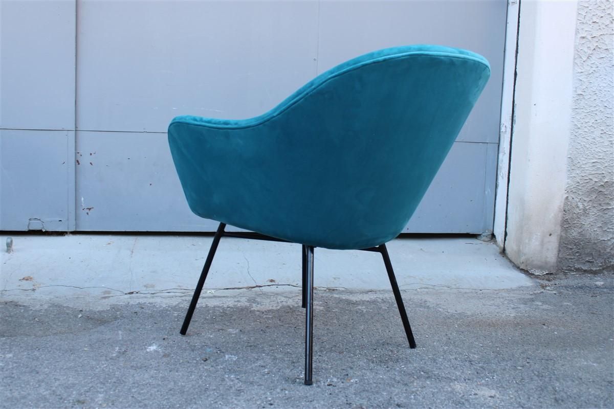Pair Of Blue Velvet Armchairs Mid Century Italian Design Saporiti Augusto Bozzi photo 3003.0