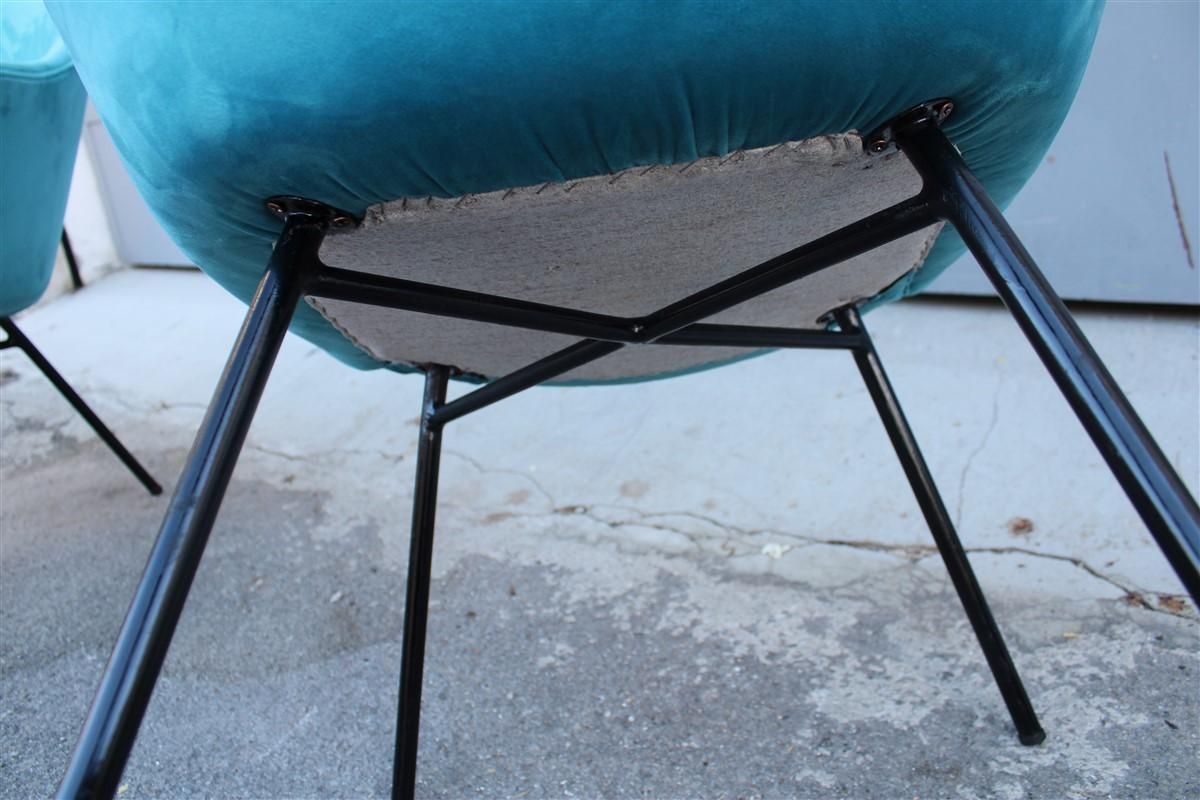 Pair Of Blue Velvet Armchairs Mid Century Italian Design Saporiti Augusto Bozzi photo vinterior