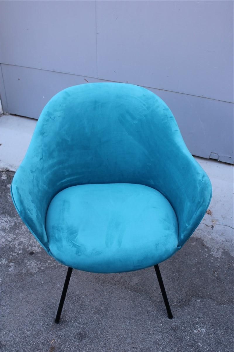 Pair Of Blue Velvet Armchairs Mid Century Italian Design Saporiti Augusto Bozzi photo vintage