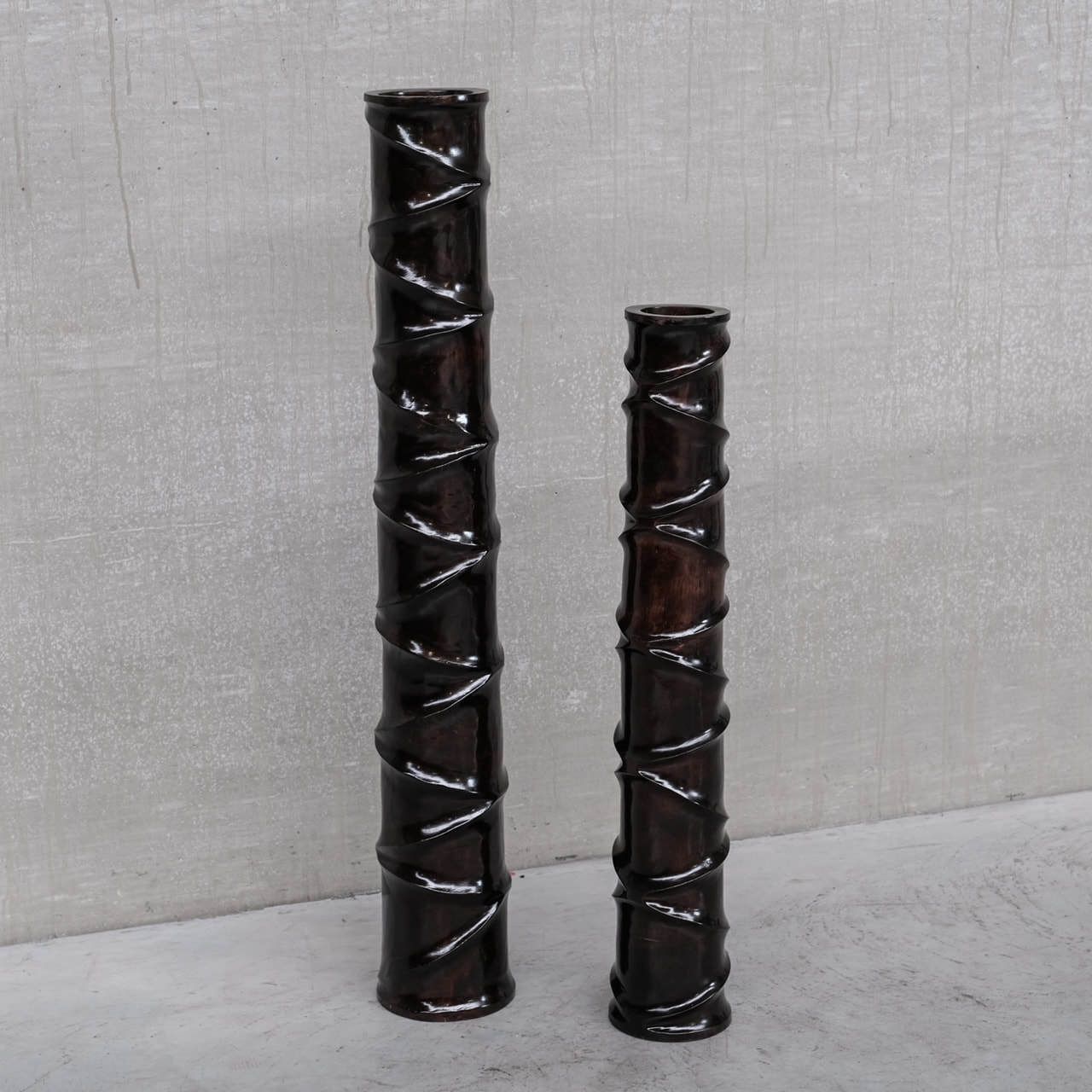 Pair Of Wooden Tall French Mid Century Decorative Vases photo furniture
