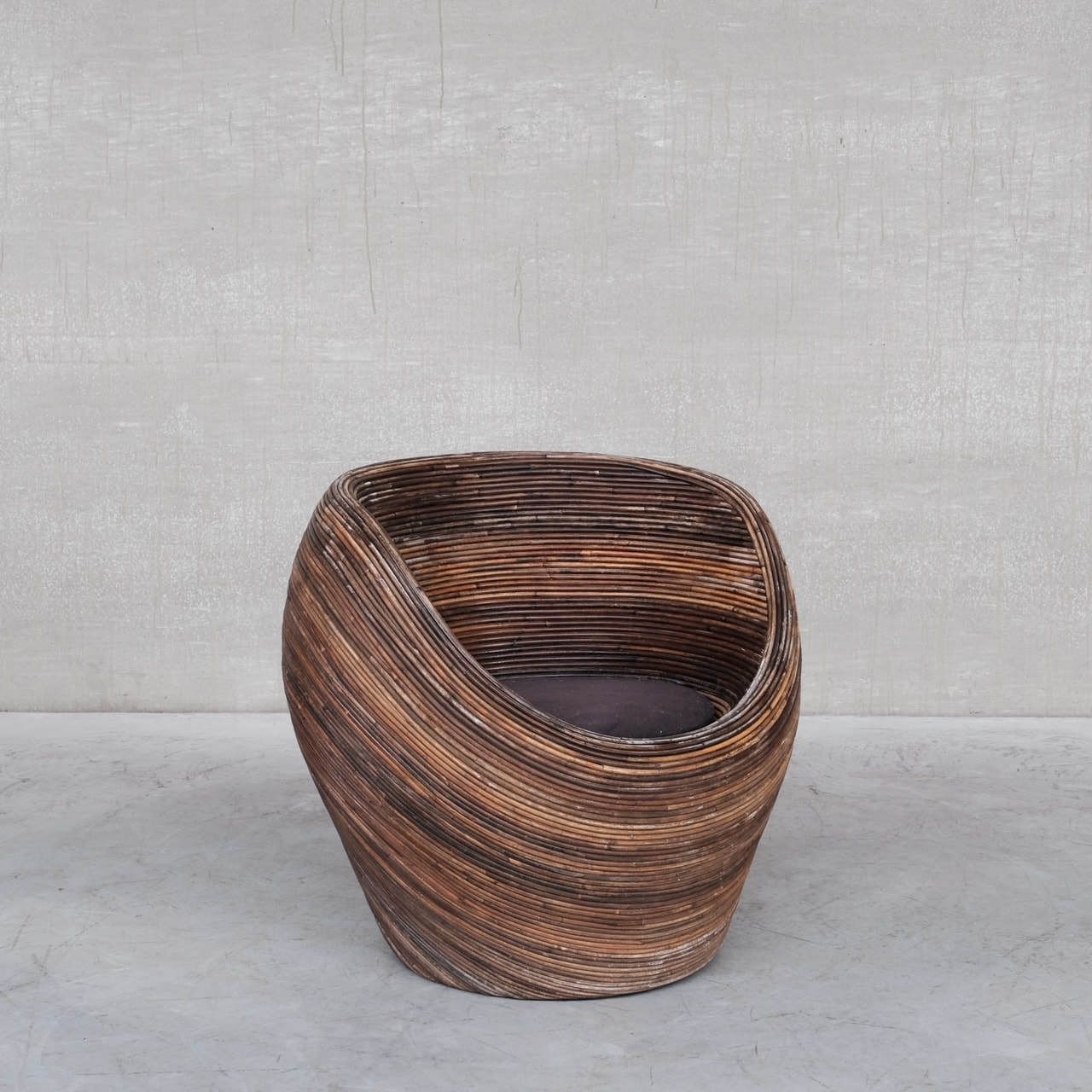 Mid Century Italian Reed Lounge Chair In Manner Of Crespi