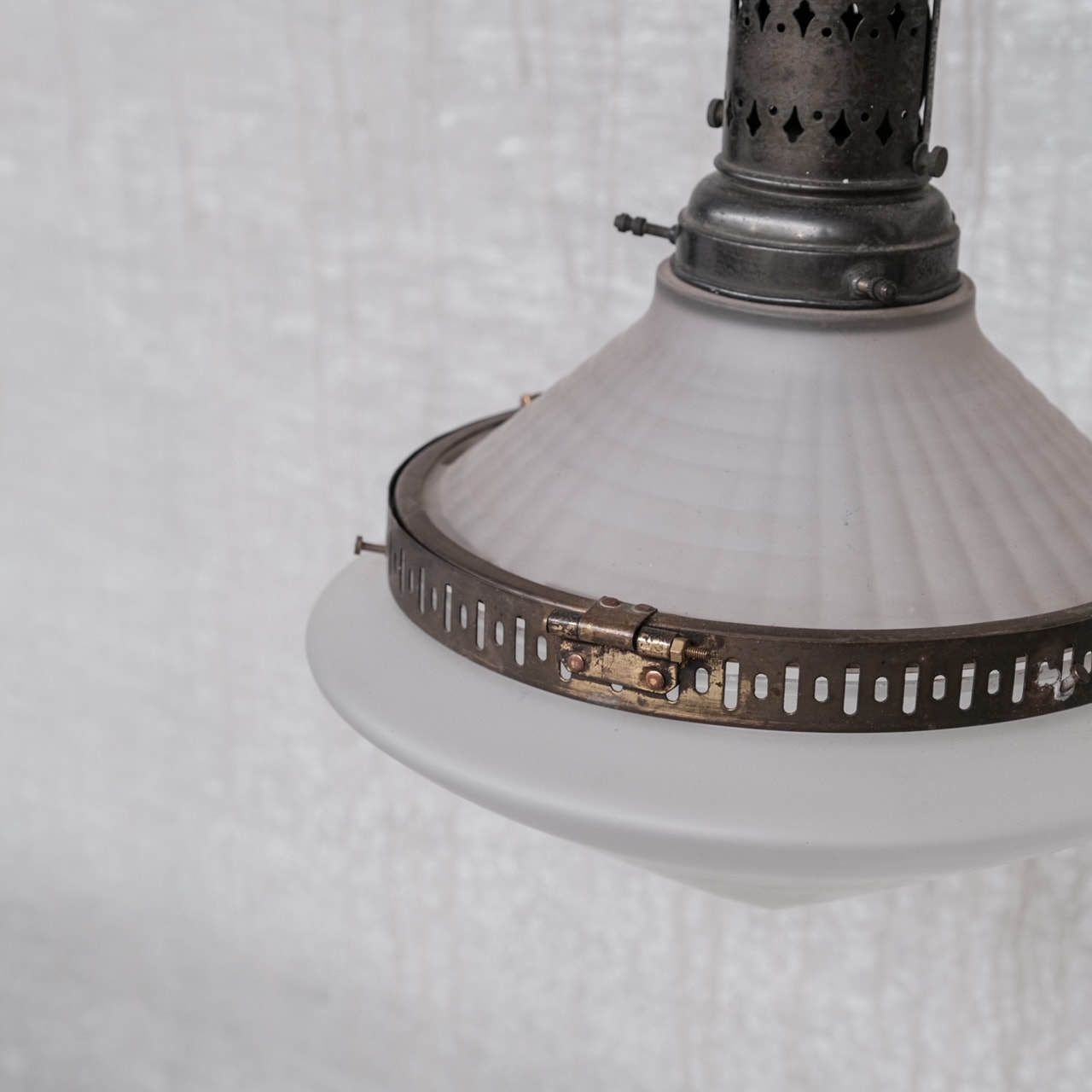 French Conical Glass And Brass Antique Pendant Light photo furniture
