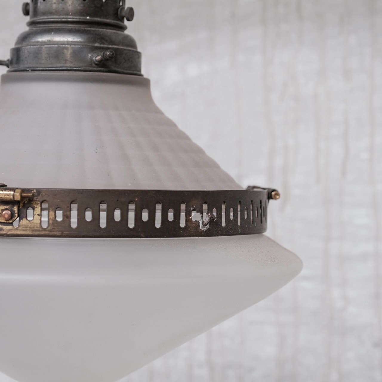 French Conical Glass And Brass Antique Pendant Light photo buy