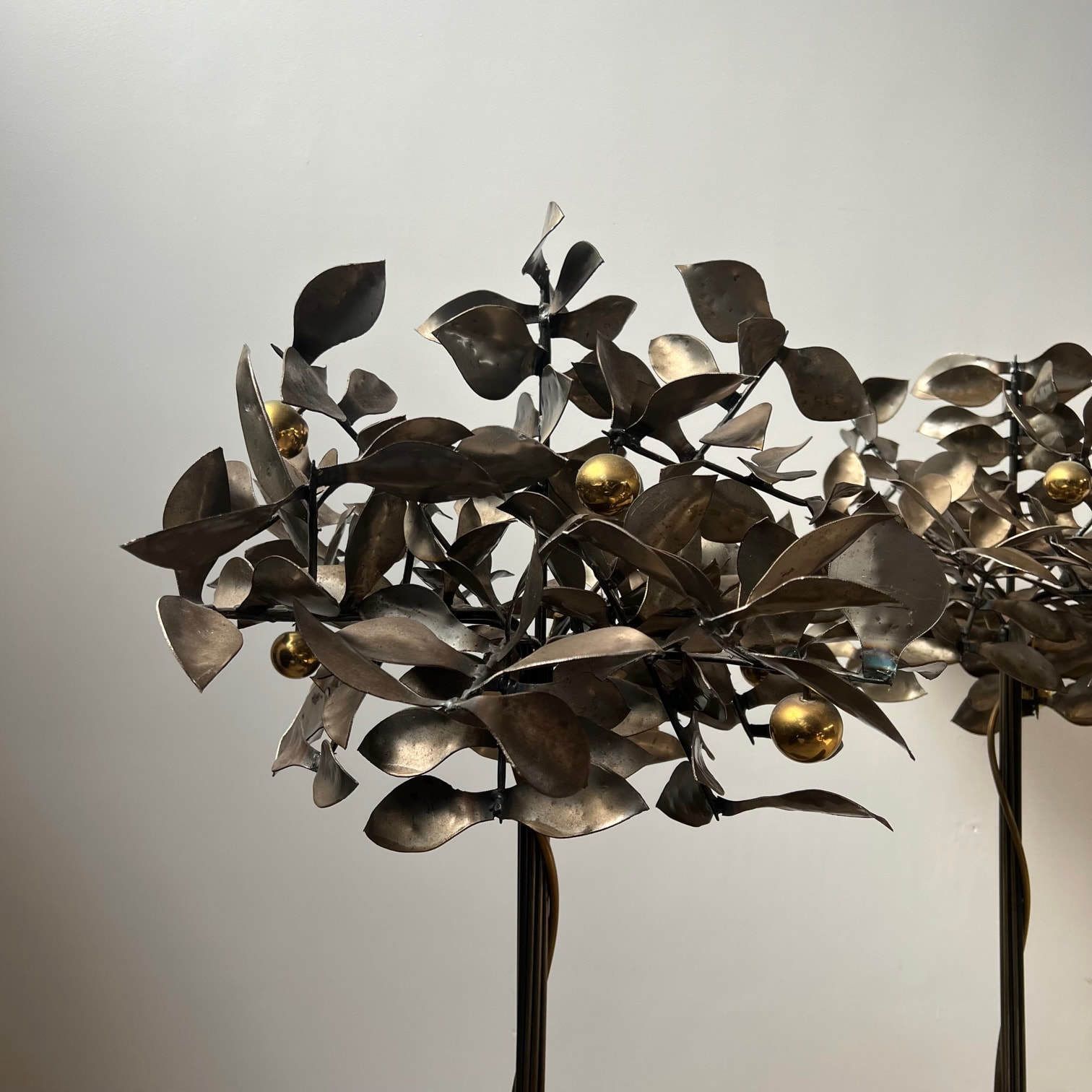 Pair Of Blacksmith Made Mid Century Steel Decorative Trees photo vintage
