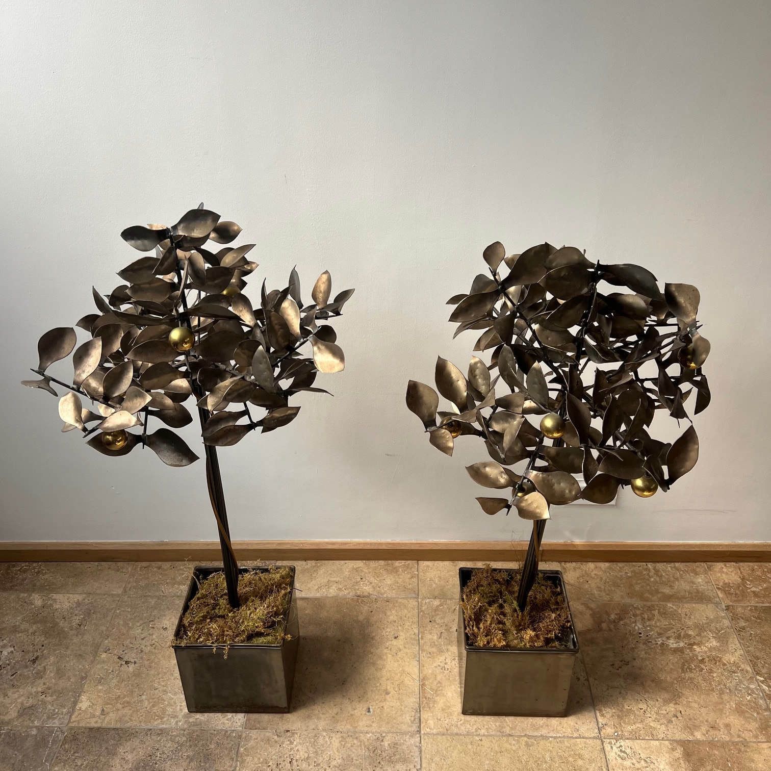 1200.0 Pair Of Blacksmith Made Mid Century Steel Decorative Trees photo