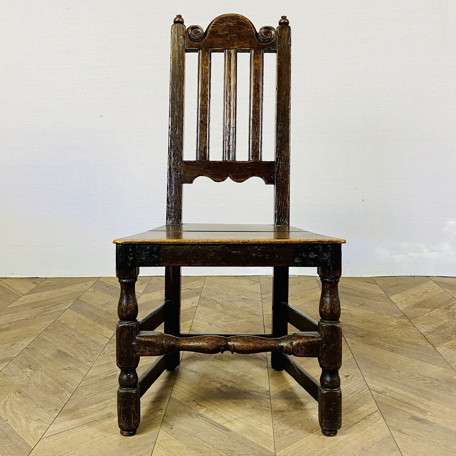 Furniture Antique English Oak 17th Century Hall Chair photo
