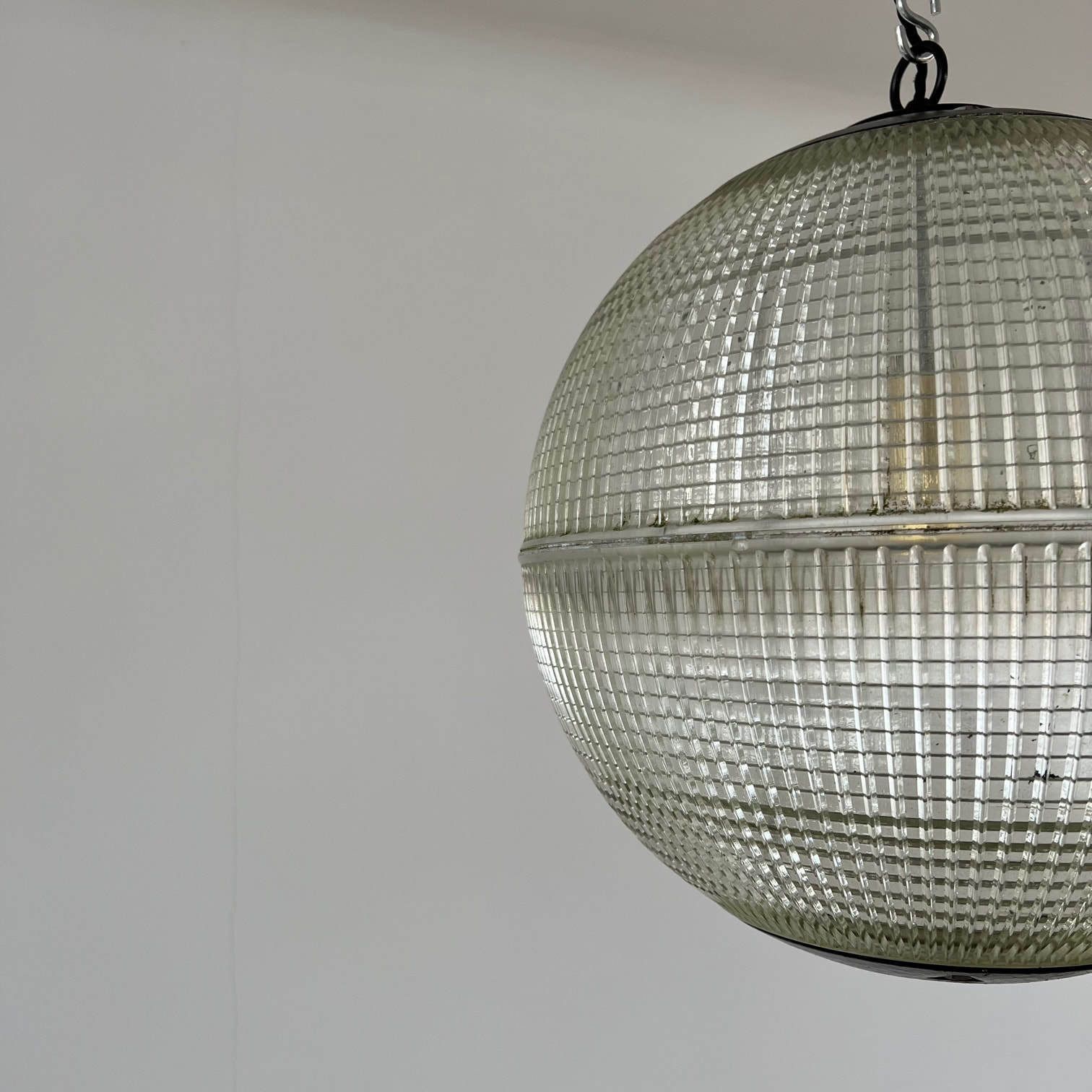 Parisian Glass Holophane Mid Century Globe Pendant Lights (Up To 3 Available) photo for sale