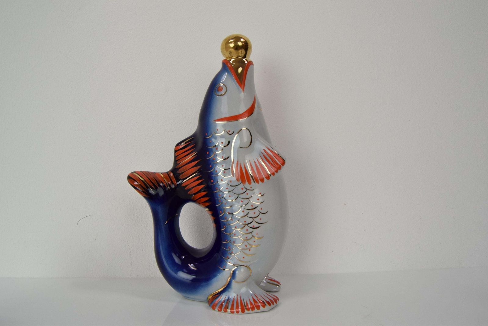 photo for sale Fish Decanter Soviet Drinking Set Porcelain Fish Carafe Shots Glass,1950's.