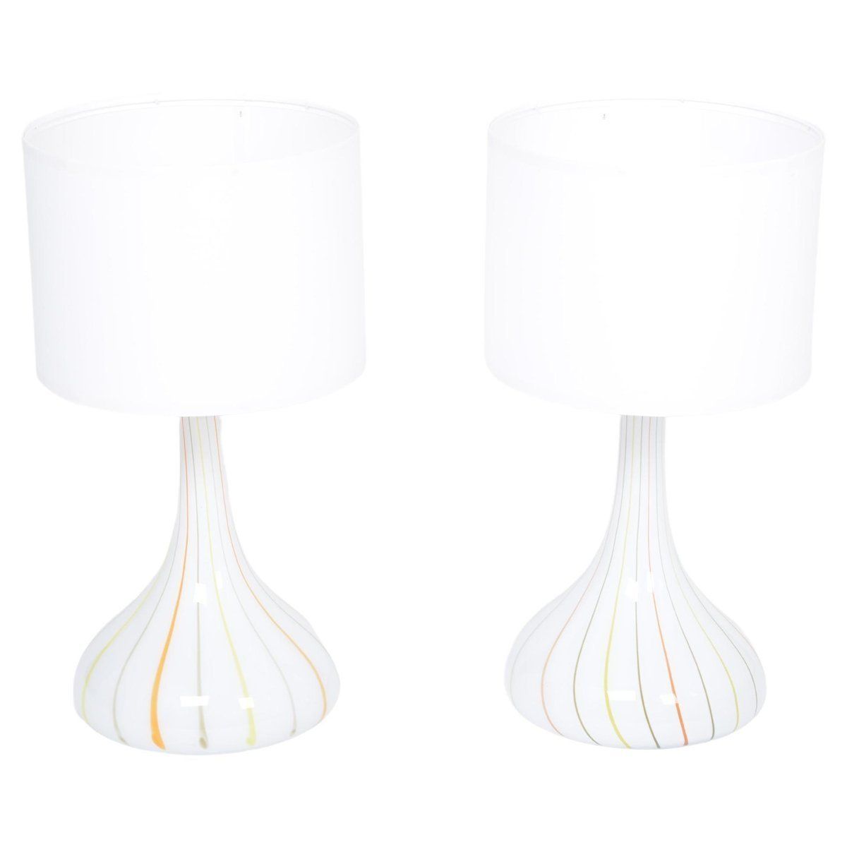 Tall White Glass Model Candy Table Lamps, Attributed To Holmegaard, 1970s, Set Of 2 photo furniture