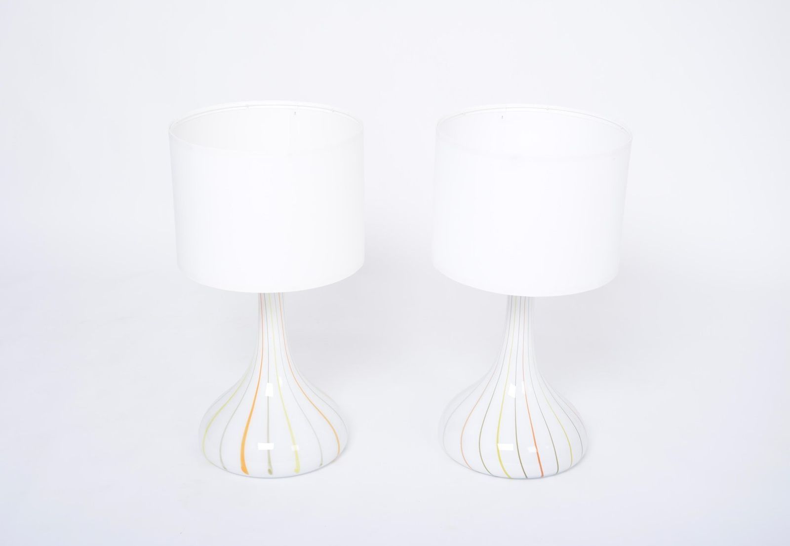 Tall White Glass Model Candy Table Lamps, Attributed To Holmegaard, 1970s, Set Of 2 photo Lighting