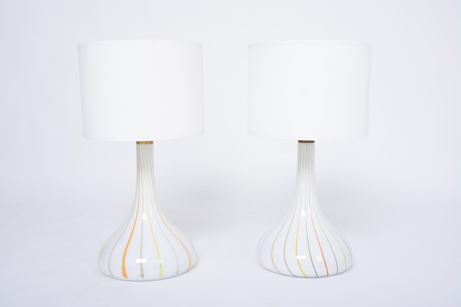 Tall White Glass Model Candy Table Lamps, Attributed To Holmegaard, 1970s, Set Of 2 photo buy
