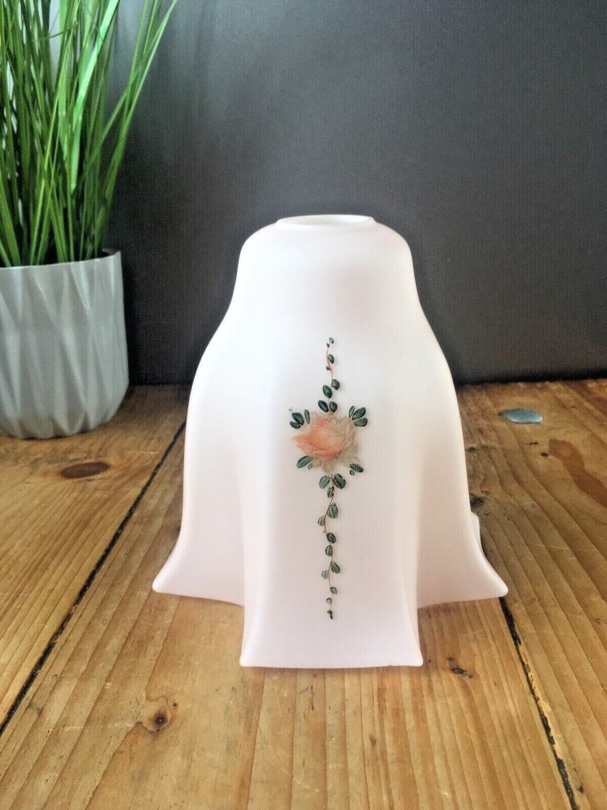 Unusual Art Deco Cross Shaped Pink Opaline Painted Rose Glass Lamp Light Shade photo buy