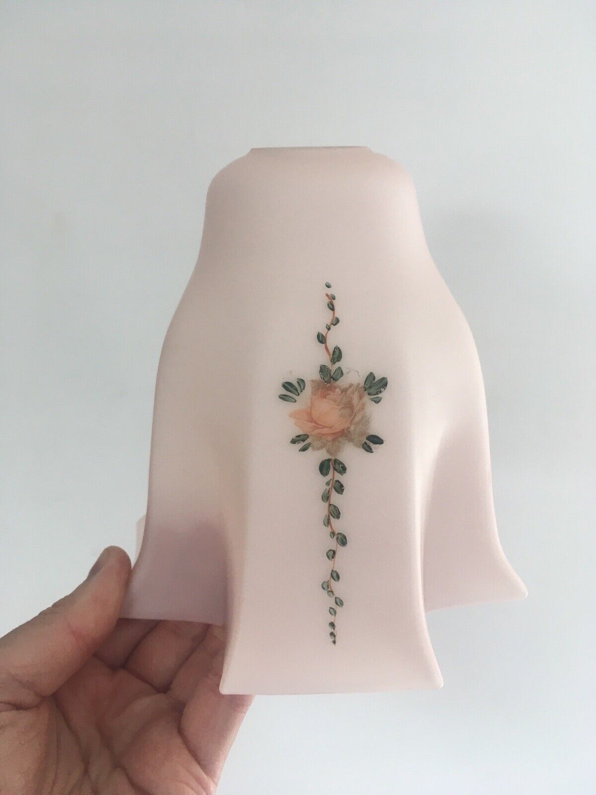 Lighting Unusual Art Deco Cross Shaped Pink Opaline Painted Rose Glass Lamp Light Shade photo