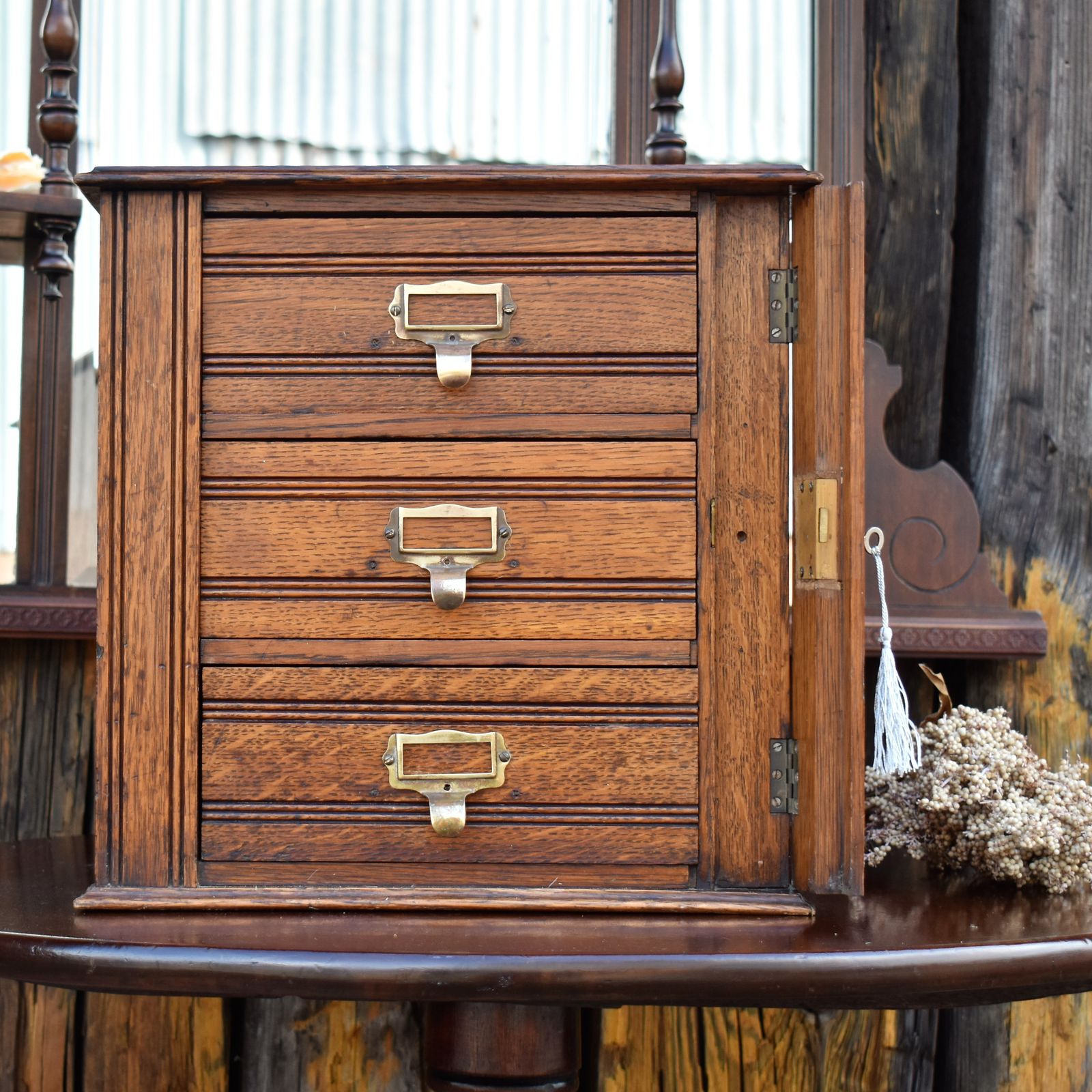 Antique Shannon Desk Top Oak Filing Cabinet Collectors Storage Bank Of Drawers photo Furniture
