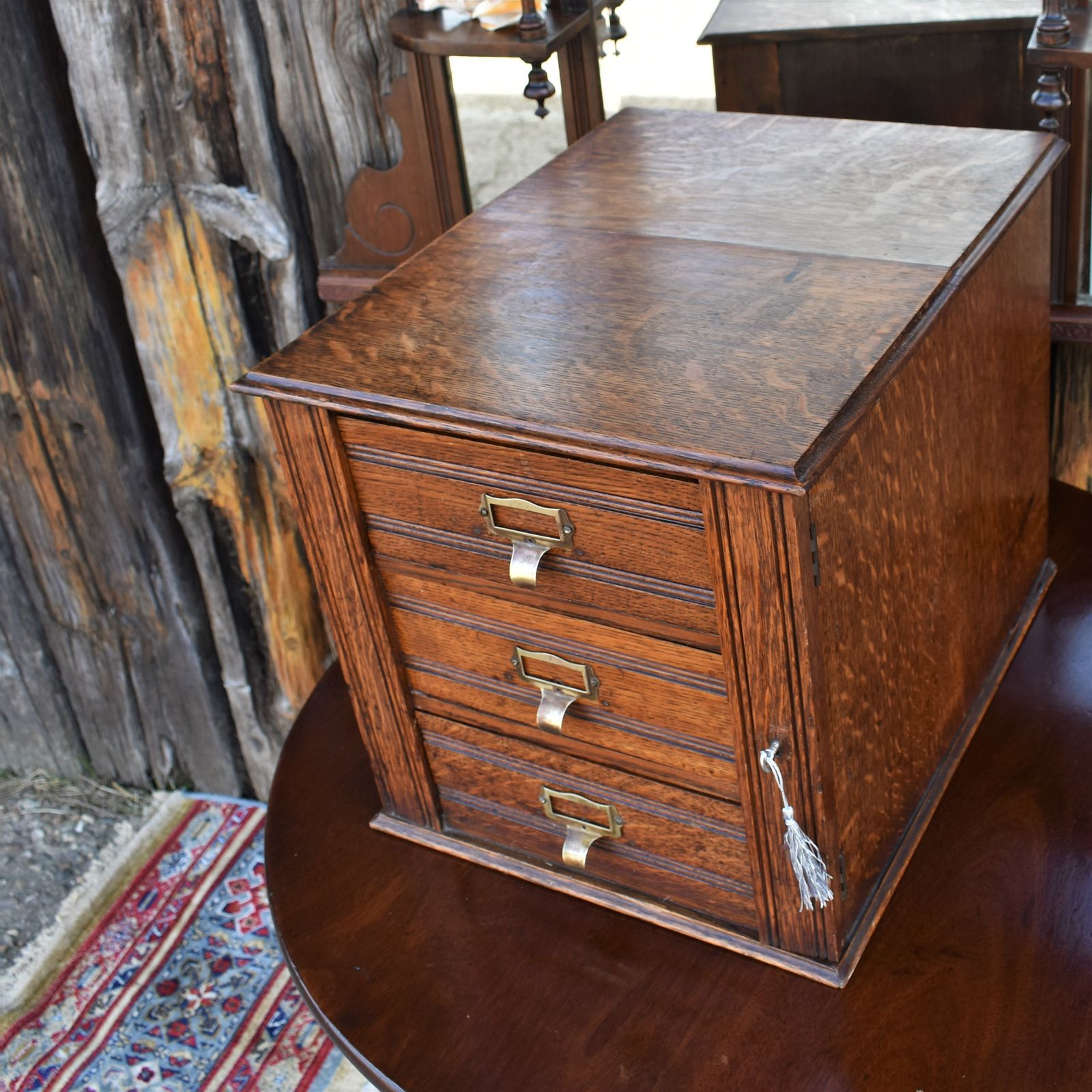 Antique Shannon Desk Top Oak Filing Cabinet Collectors Storage Bank Of Drawers photo buy