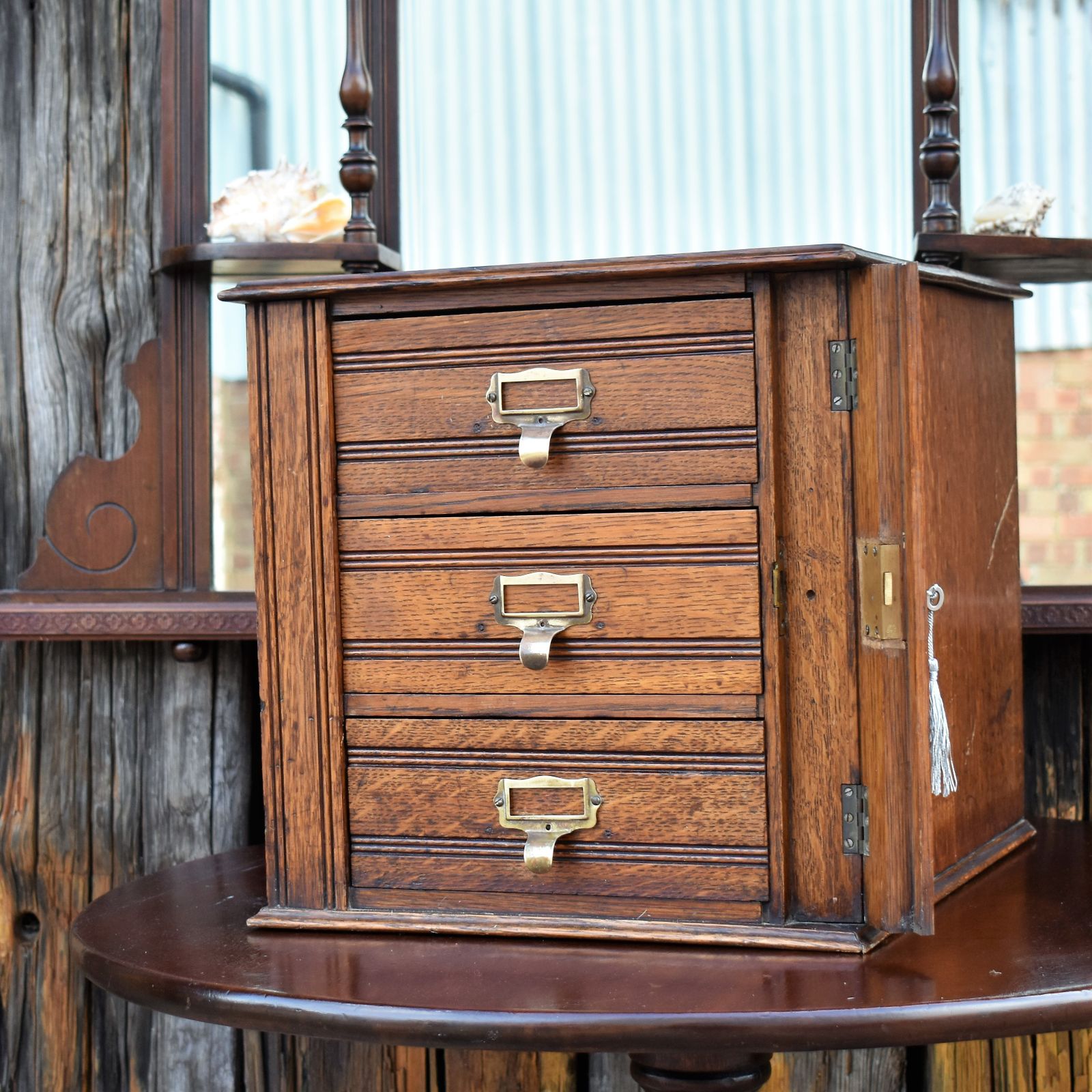 Furniture Antique Shannon Desk Top Oak Filing Cabinet Collectors Storage Bank Of Drawers photo