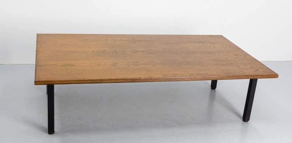 French Coffee Table, Massive Oak And Metal, Circa 1970 photo furniture