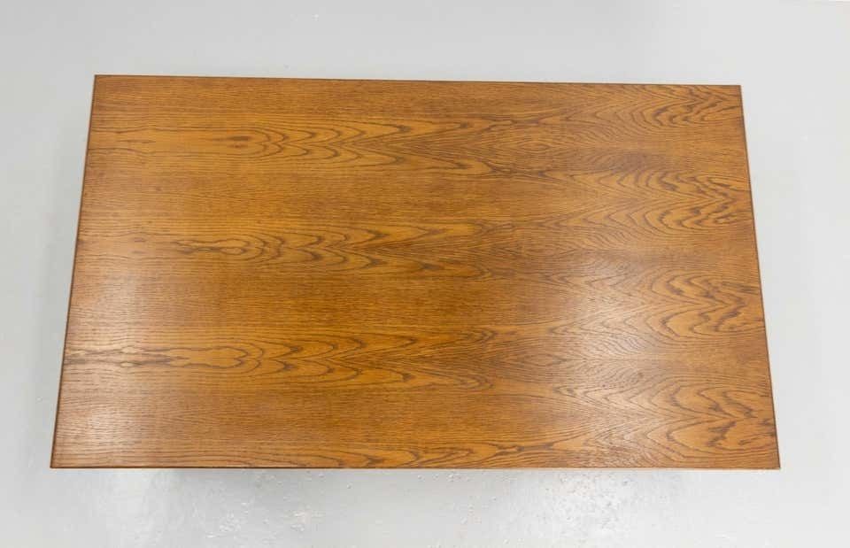 French Coffee Table, Massive Oak And Metal, Circa 1970 photo vintage
