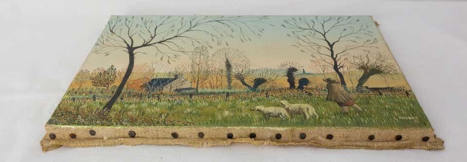 Peinture à l'huile « Maison Dans Les Arbres » huile sur toile signée Laurent Pradat 1976 photo vinterior