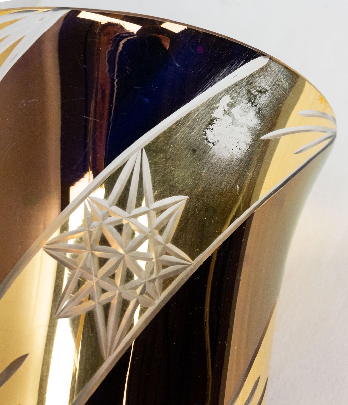 French Vase Bronze And Golden Glass, Stars Engraved, Circa 1960 photo 265.2