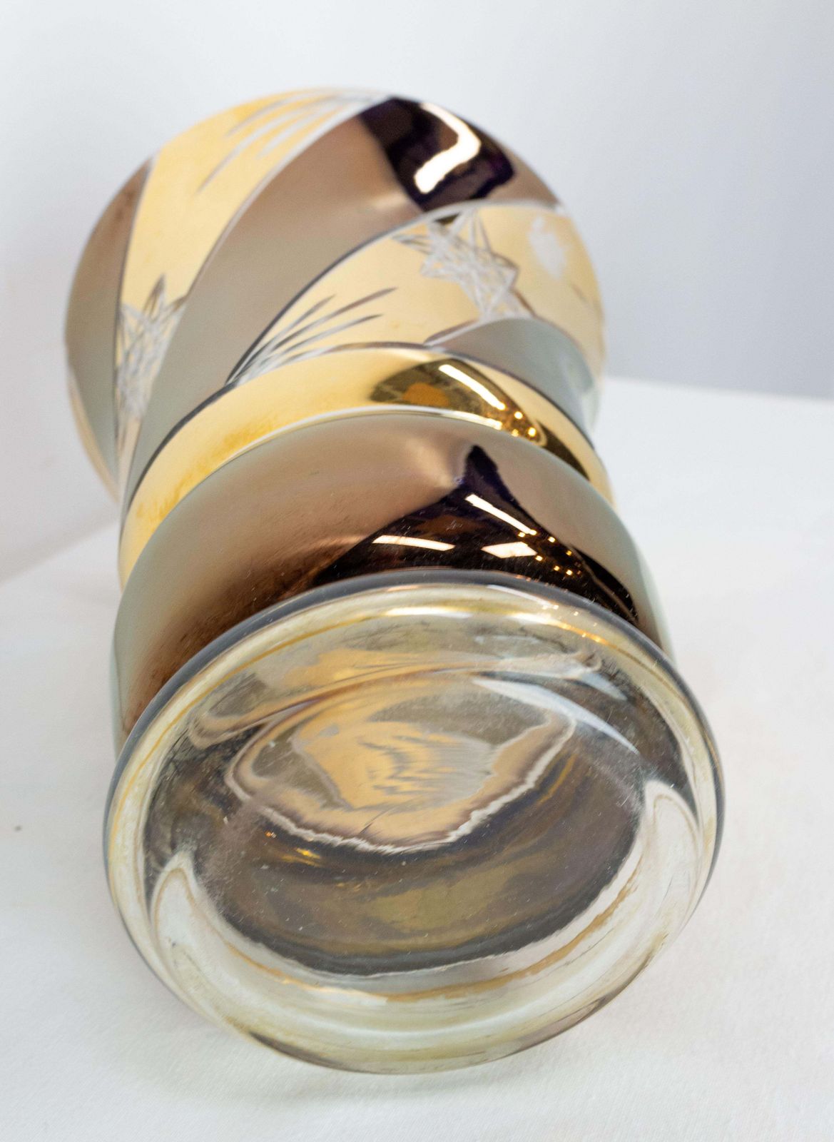 French Vase Bronze And Golden Glass, Stars Engraved, Circa 1960 photo vinterior