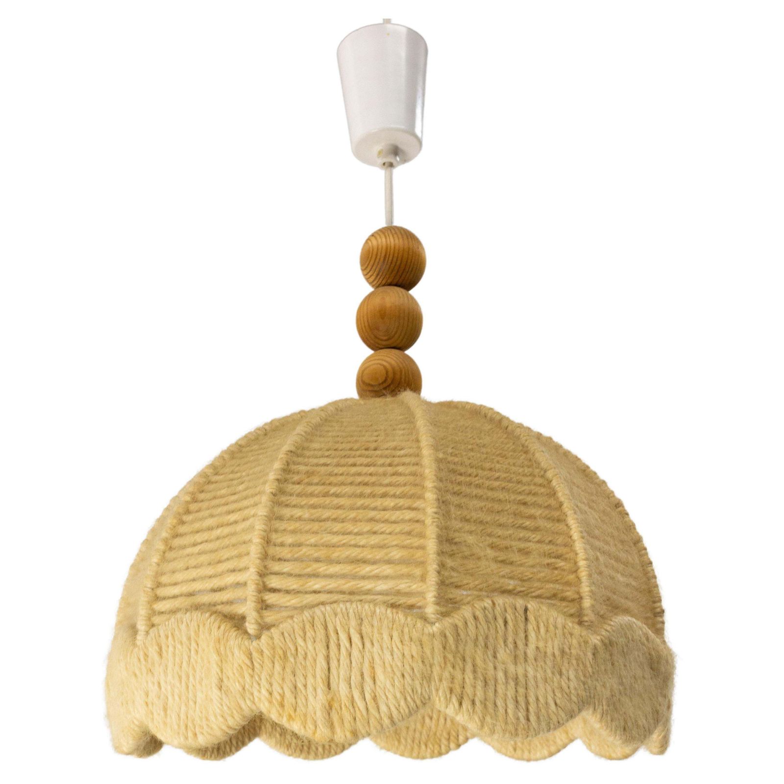 French Chandelier Ceiling Wool On Metallic Frame Pendant Lustre, Circa 1970