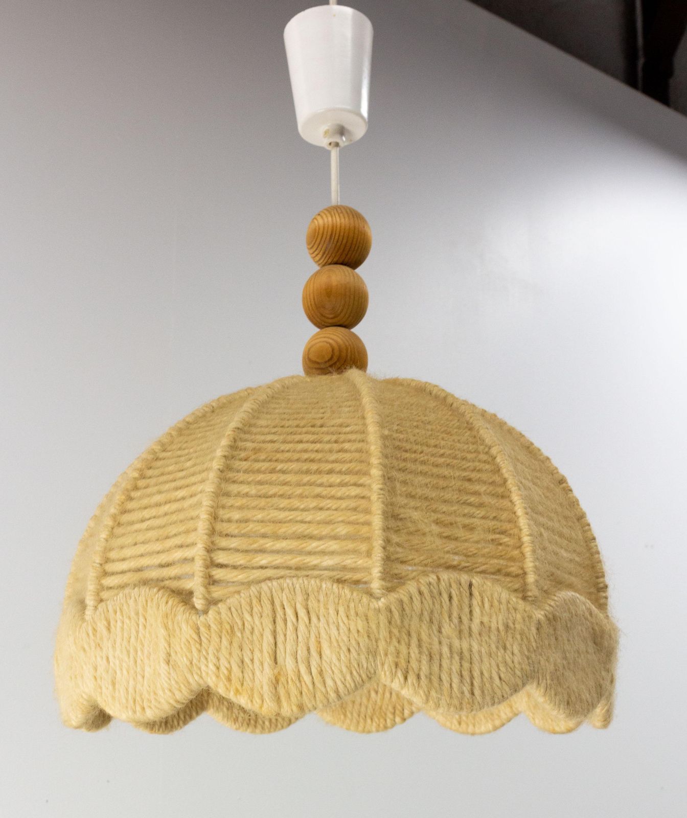 French Chandelier Ceiling Wool On Metallic Frame Pendant Lustre, Circa 1970 photo furniture