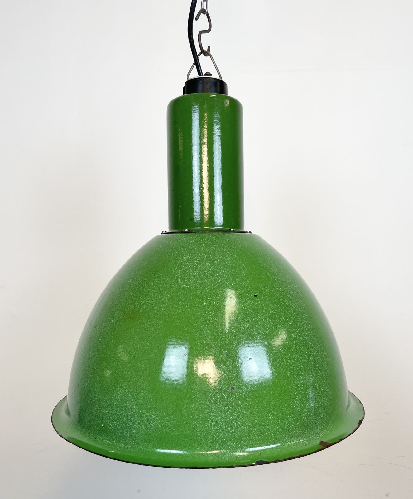 Industrial Soviet Green Enamel Pendant Lamp, 1960s photo for sale