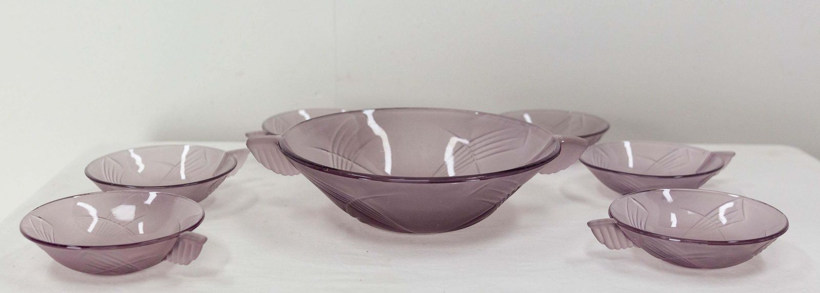 Art Deco French Purple Glass Fruit Service With One Dish And Six Bowls C. 1930 photo buy