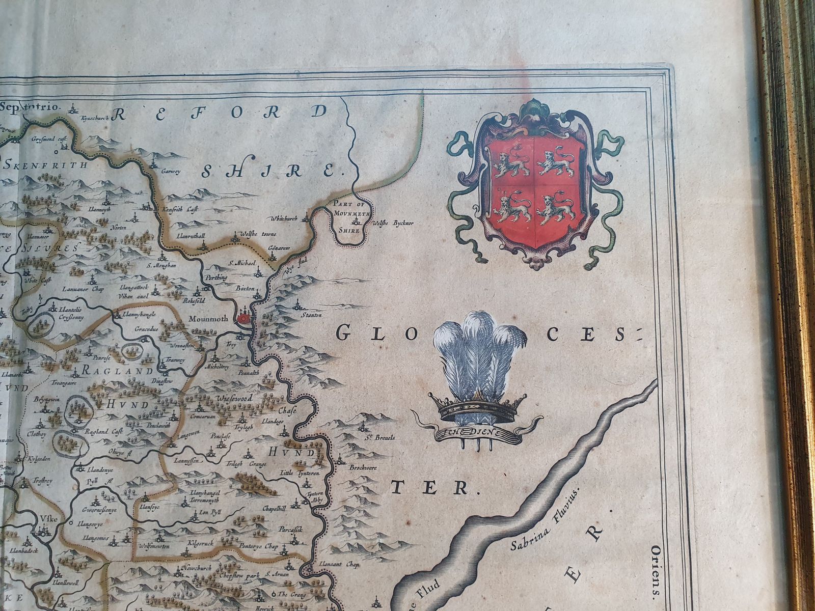 17th Century Hand Coloured Map Of Monmouth Shire photo furniture