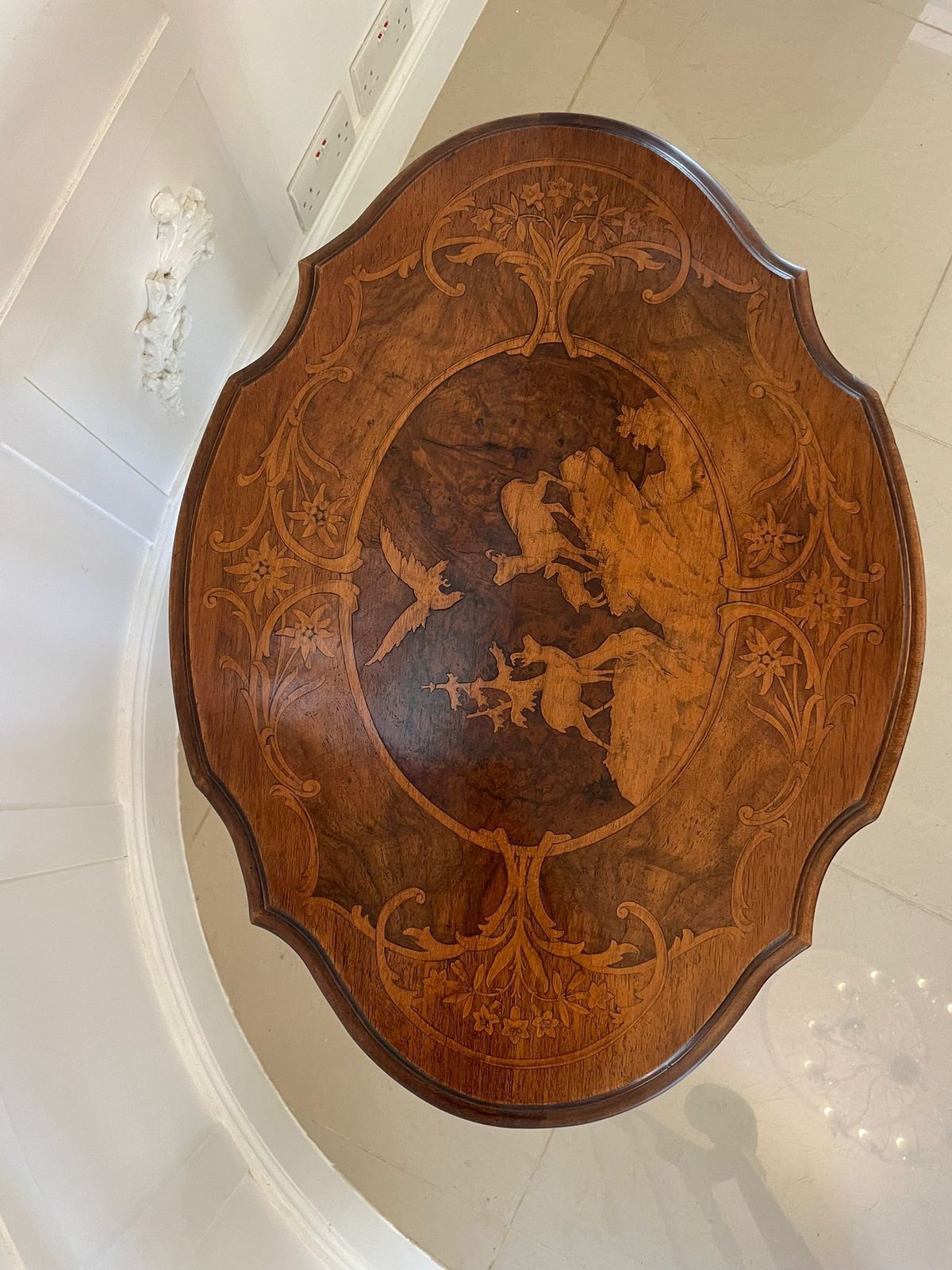 Unusual Antique Quality Marquetry Inlaid Walnut Swiss Black Forest Table photo furniture