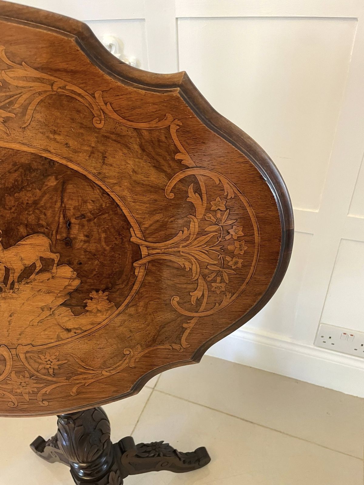 photo buy Unusual Antique Quality Marquetry Inlaid Walnut Swiss Black Forest Table