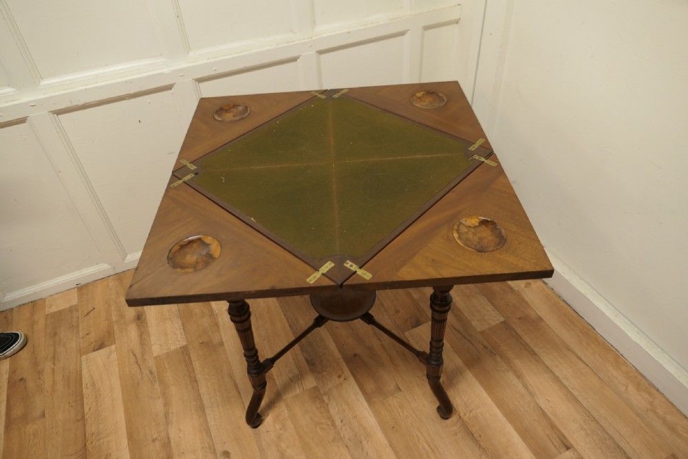 Victorian Envelope Card Table With Gaming Wells photo vinterior