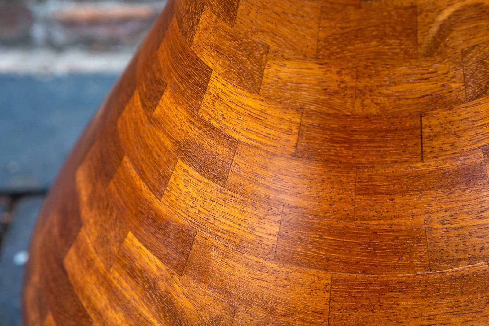 photo for sale Segmented Wooden Floor Vase Richard Haining Style Stacked Sculptural Organic Artistic Large Floor Teak Statement Mcm Trumpet