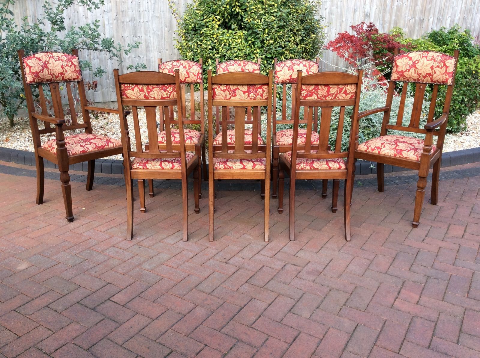 Set Of 8 Arts & Crafts Walnut Dining Room Chairs C1910 photo furniture