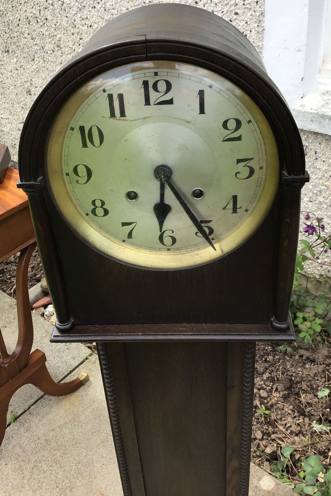 Tall Antique Dark Oak Grandmother Clock. Westminster Needs Some Attention photo furniture
