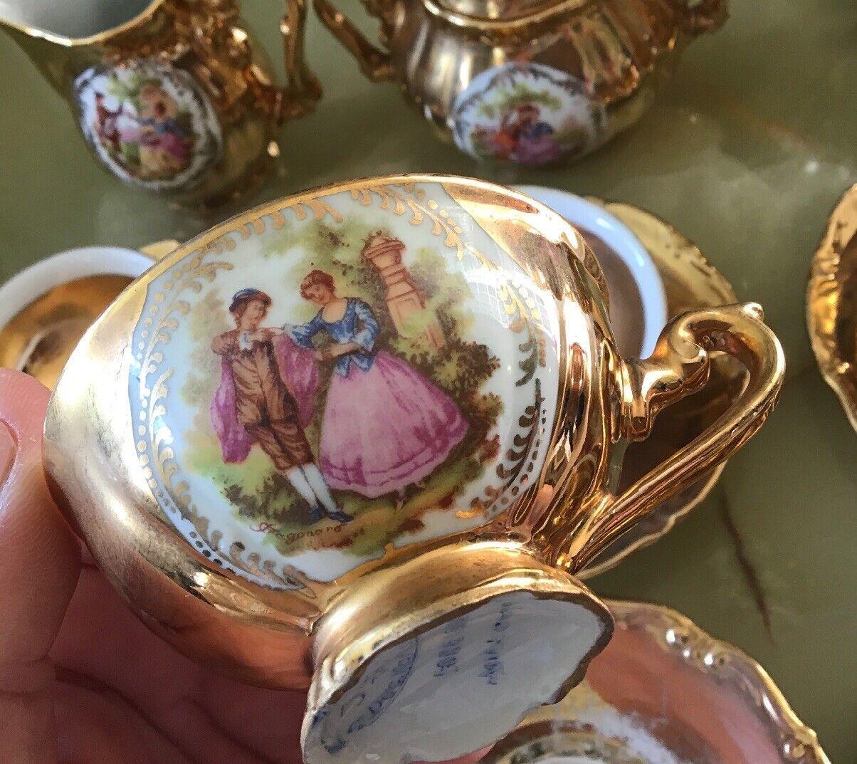 Jkw Karlsbad Gilt Lustre Crinoline Lady Tea Set. 15 Pieces. photo vinterior