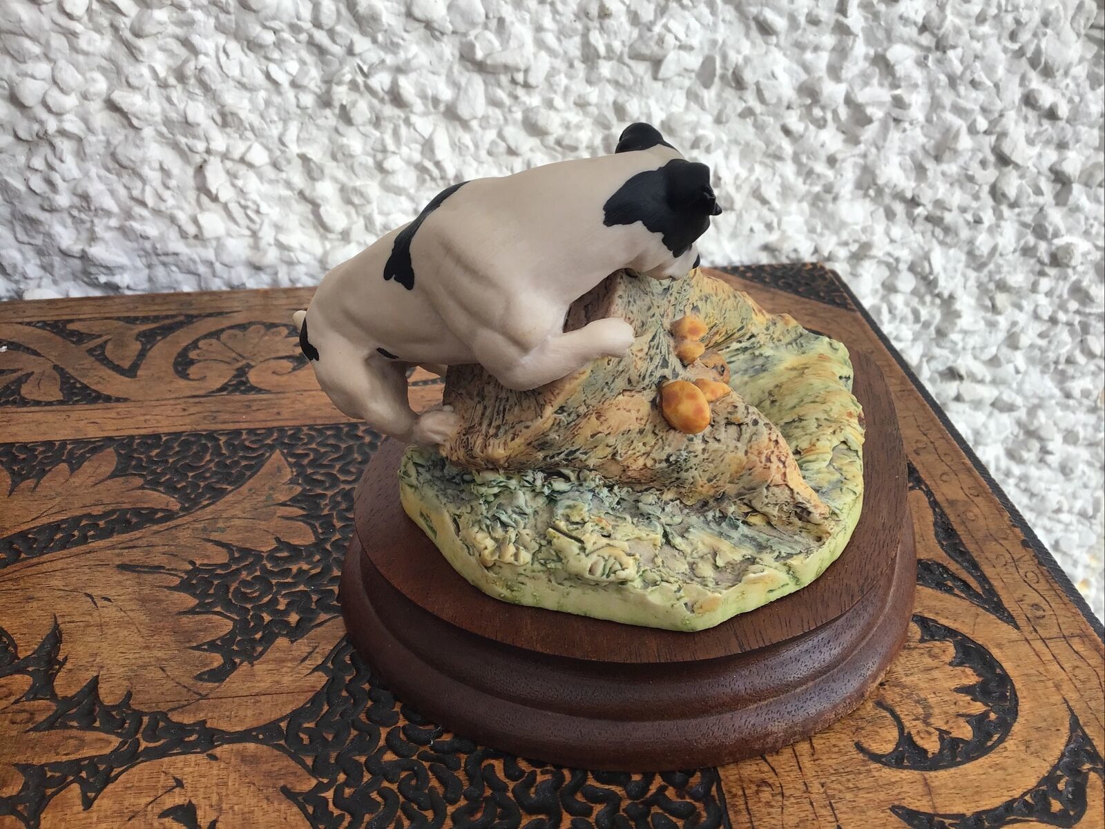 Border Fine Arts. Anne Wall 1979 Jack Russell Chasing A Hare Over A Stump photo for sale