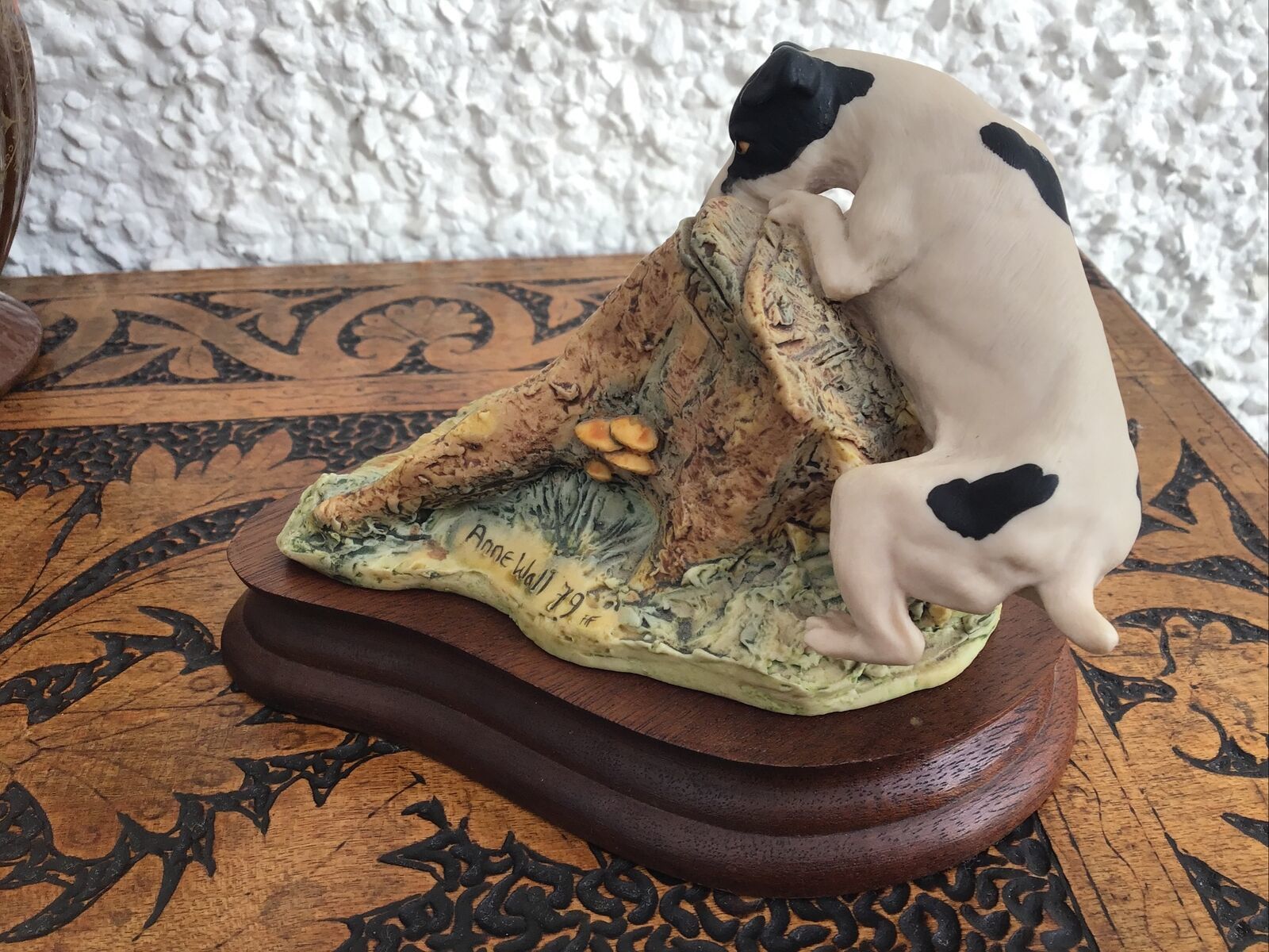 Border Fine Arts. Anne Wall 1979 Jack Russell Chasing A Hare Over A Stump photo vinterior