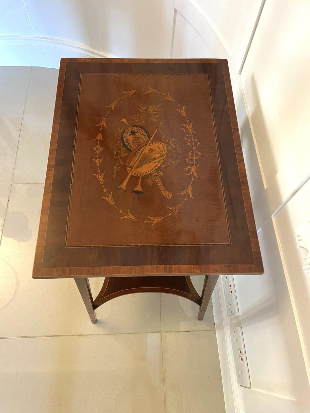 Furniture Fine Quality Antique Mahogany Inlaid Lamp Table photo